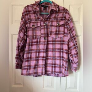 Size Small (Juniors) Forever 21 Purple Button Down Plaid Shacket